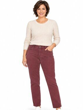 Gloria Vanderbilt 14 Burgundy Avery Straight Leg Overall Slimming Pull-on Jeans